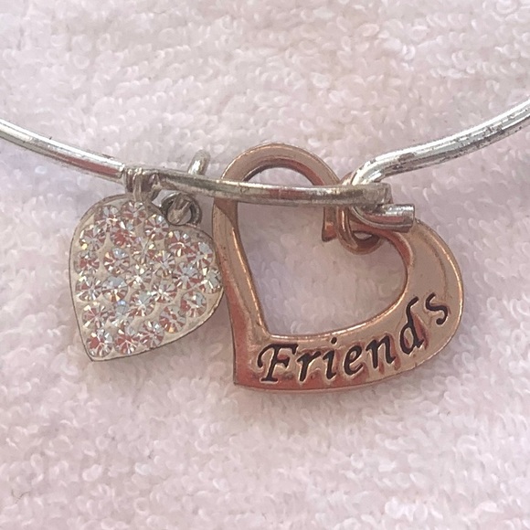 Friends Forever Rose Gold & Crystal Heart Charm Bracelet Silver Finish - Picture 2 of 4